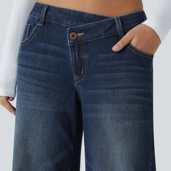 Halara Flex™ Asymmetric Low Rise Baggy Wide Leg Washed Casual Jeans - Picture 6 of 13